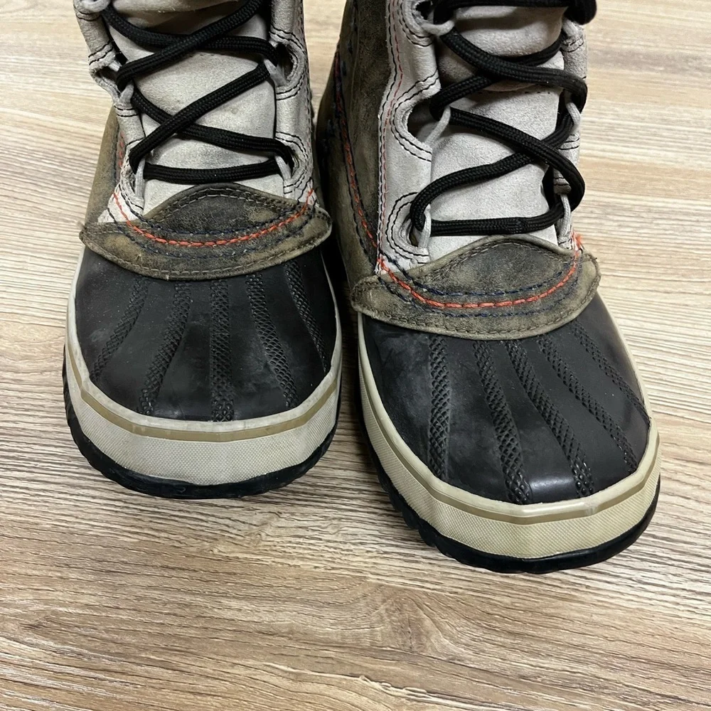 Sorel Women’s Cate The Great Brown Gray Leather Faux Fur Winter Boots Size 6
